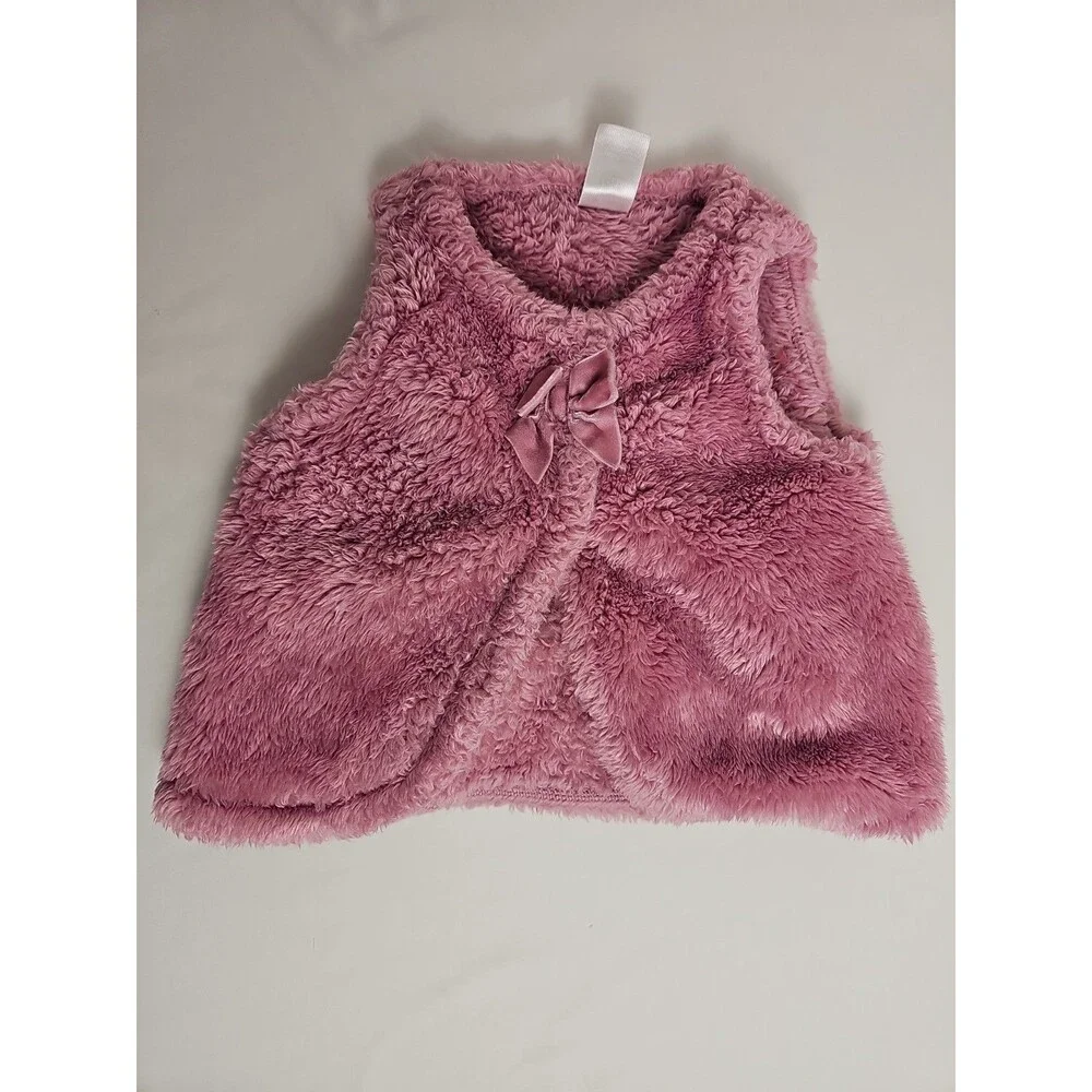 Carter's Baby Girls Pink Plush Faux Fur Vest 18 Months Bow Front